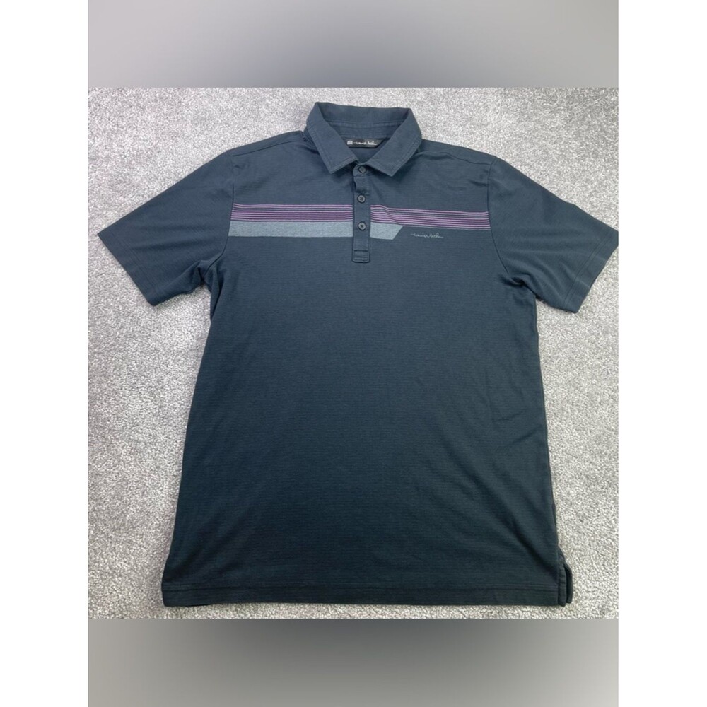 Travis Mathew Polo Men’s Medium Gray Short Sleeve Stripes Golf
